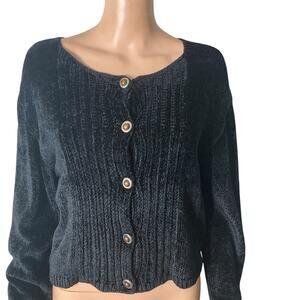 Vintage Duna Cardigan Womens Large Black Hand Loomed Wool Blend